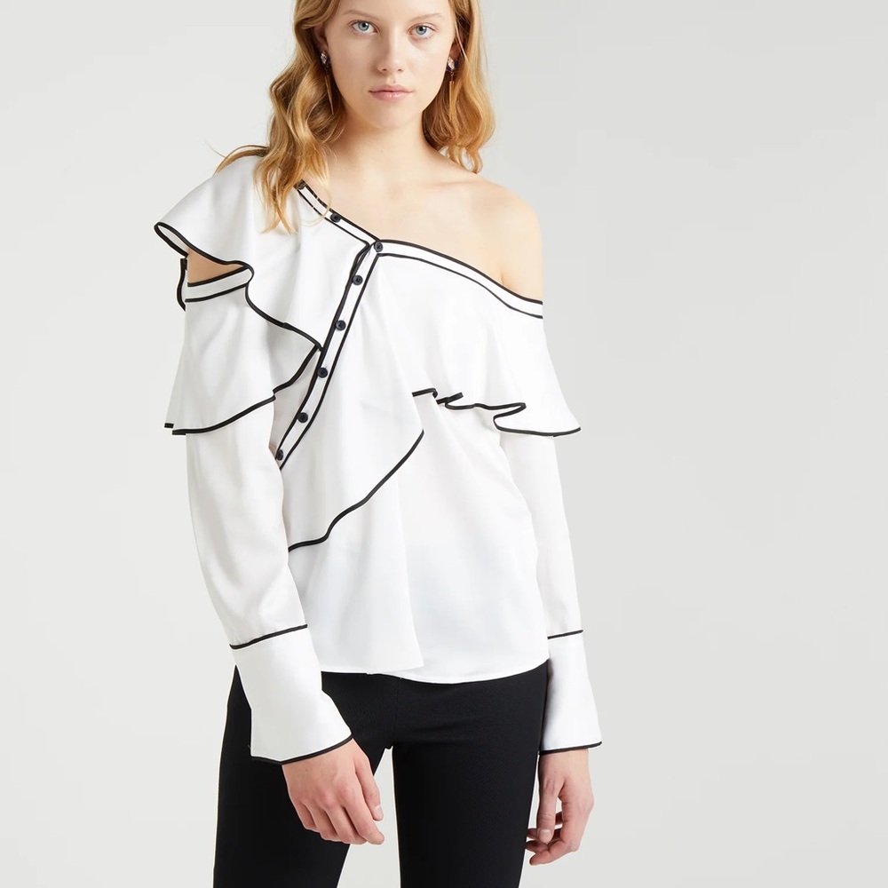 HOST PICK! ✅ DKNY RUFFLE SINGLE COLD SHOULDER Button Blouse